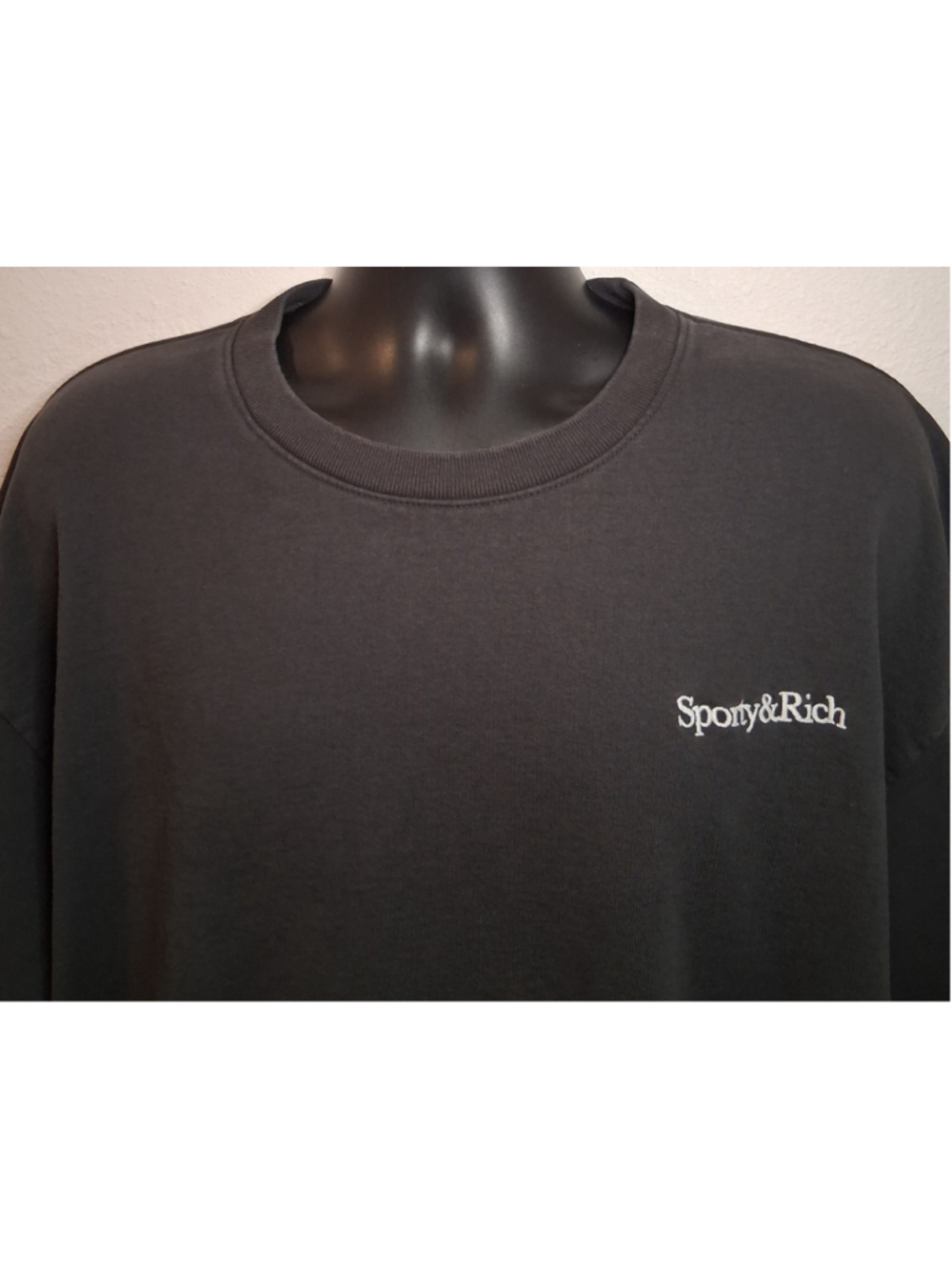 Sporty & Rich Serif Logo Crewneck Mens XL Sweatshirt Faded Black USA Made Baggy - Picture 4 of 9
